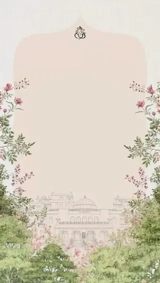 Illustrated invitation card with a Ganesha motif and florals